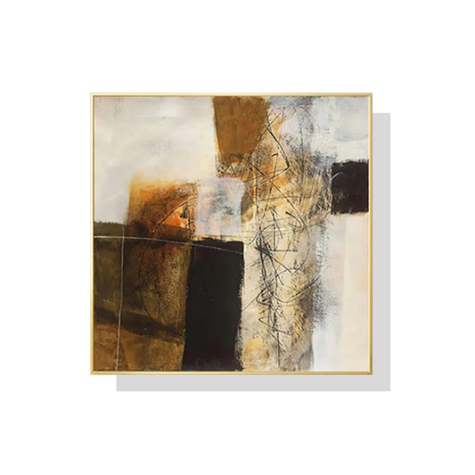 Abstract Gold Brown Painting Style Gold Frame Canvas Wall