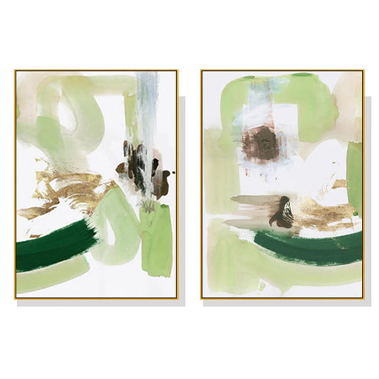 Abstract Green Mint Wall Art Canvas 2 Sets Gold Frame