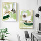 Abstract Green Mint Wall Art Canvas 2 Sets Gold Frame