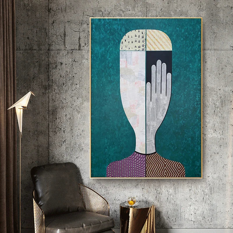 Abstract Man Wall Art - Gold Frame Canvas 60cm x 90cm