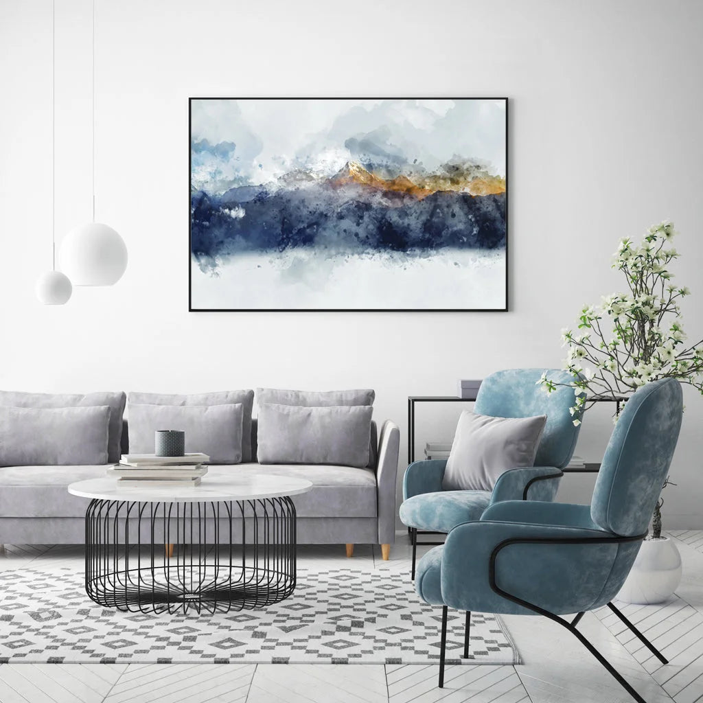 Abstract Sunlight Mountains Canvas Wall Art Black Frame