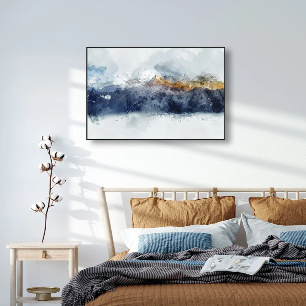 Abstract Sunlight Mountains Canvas Wall Art Black Frame