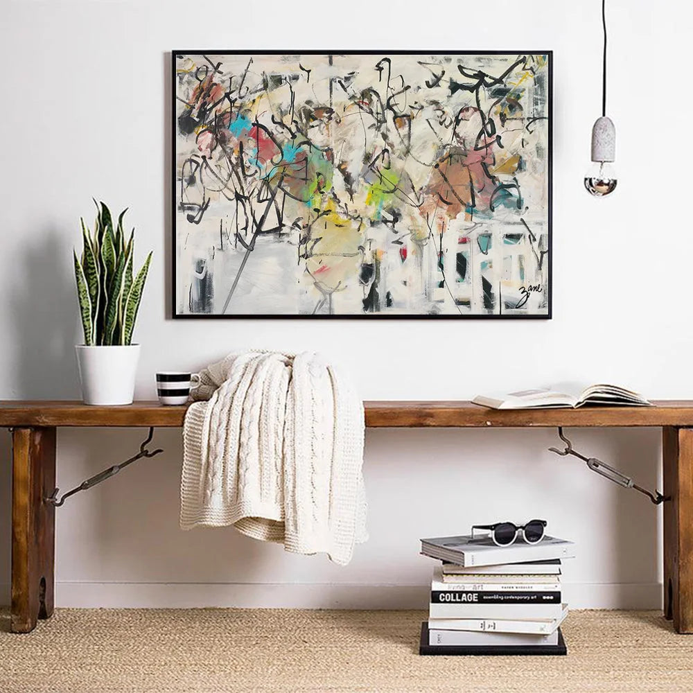 Abstract White Dream Wall Art Canvas 90cmx135cm Black Frame