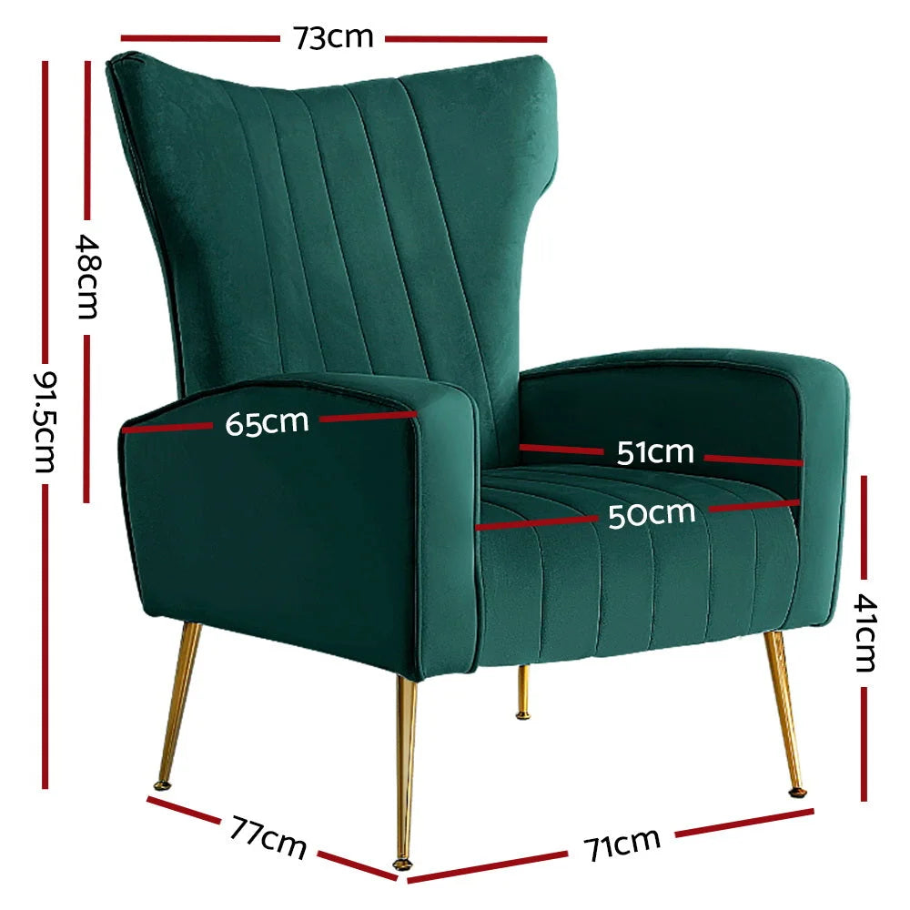 Accent Armchair Lounge Chair Velvet Sofa Green Seat