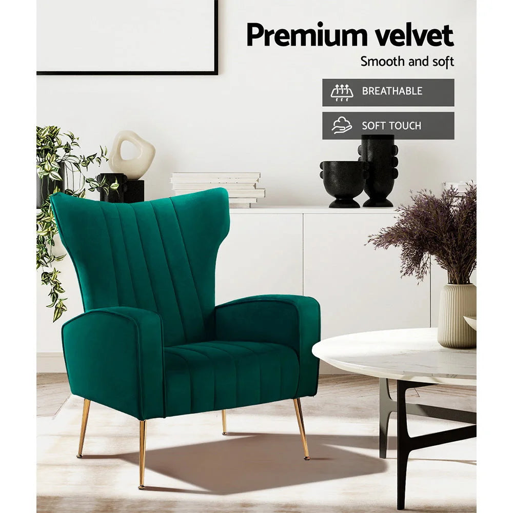Accent Armchair Lounge Chair Velvet Sofa Green Seat stocktake