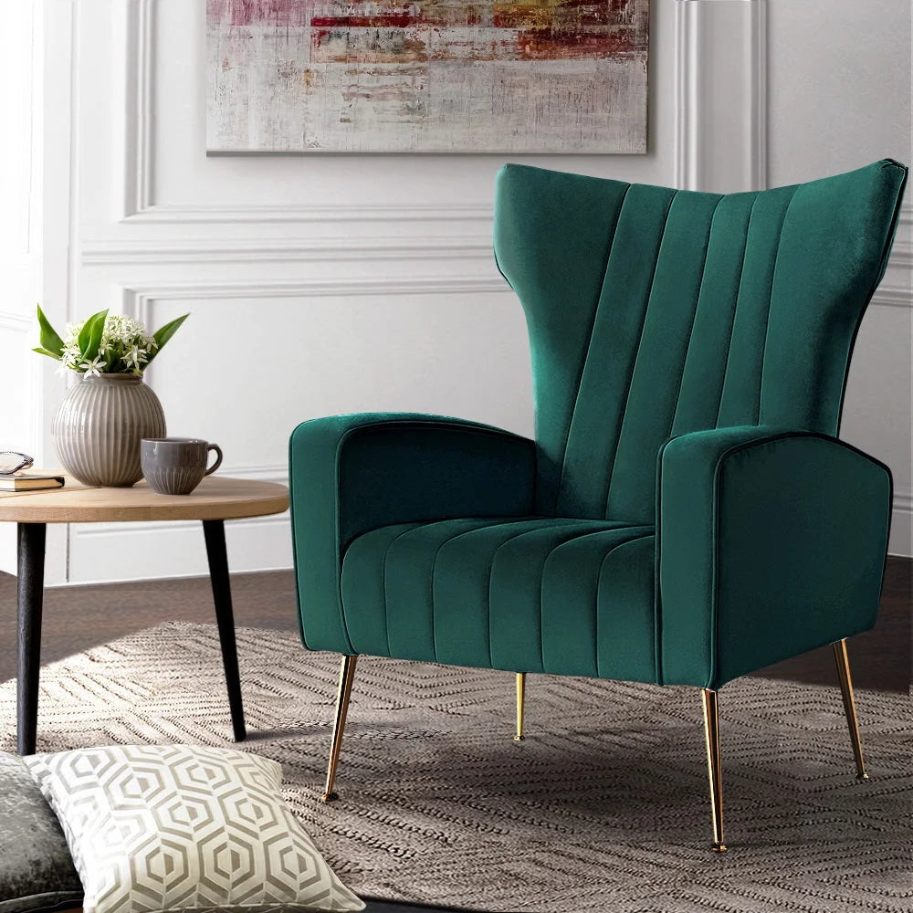 Accent Armchair Lounge Chair Velvet Sofa Green Seat