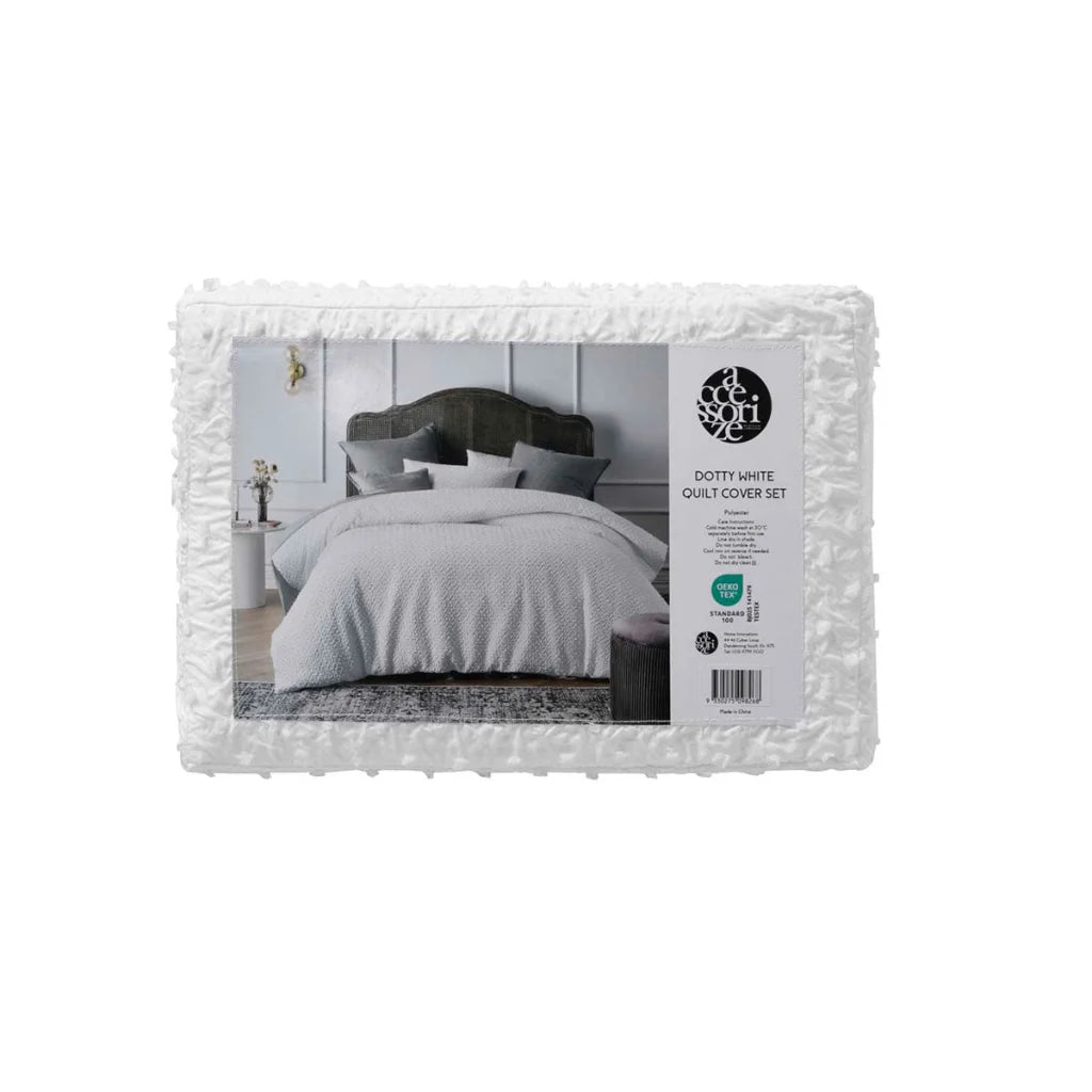 Accessorize Dotty Clip White Jacquard Quilt Cover Set