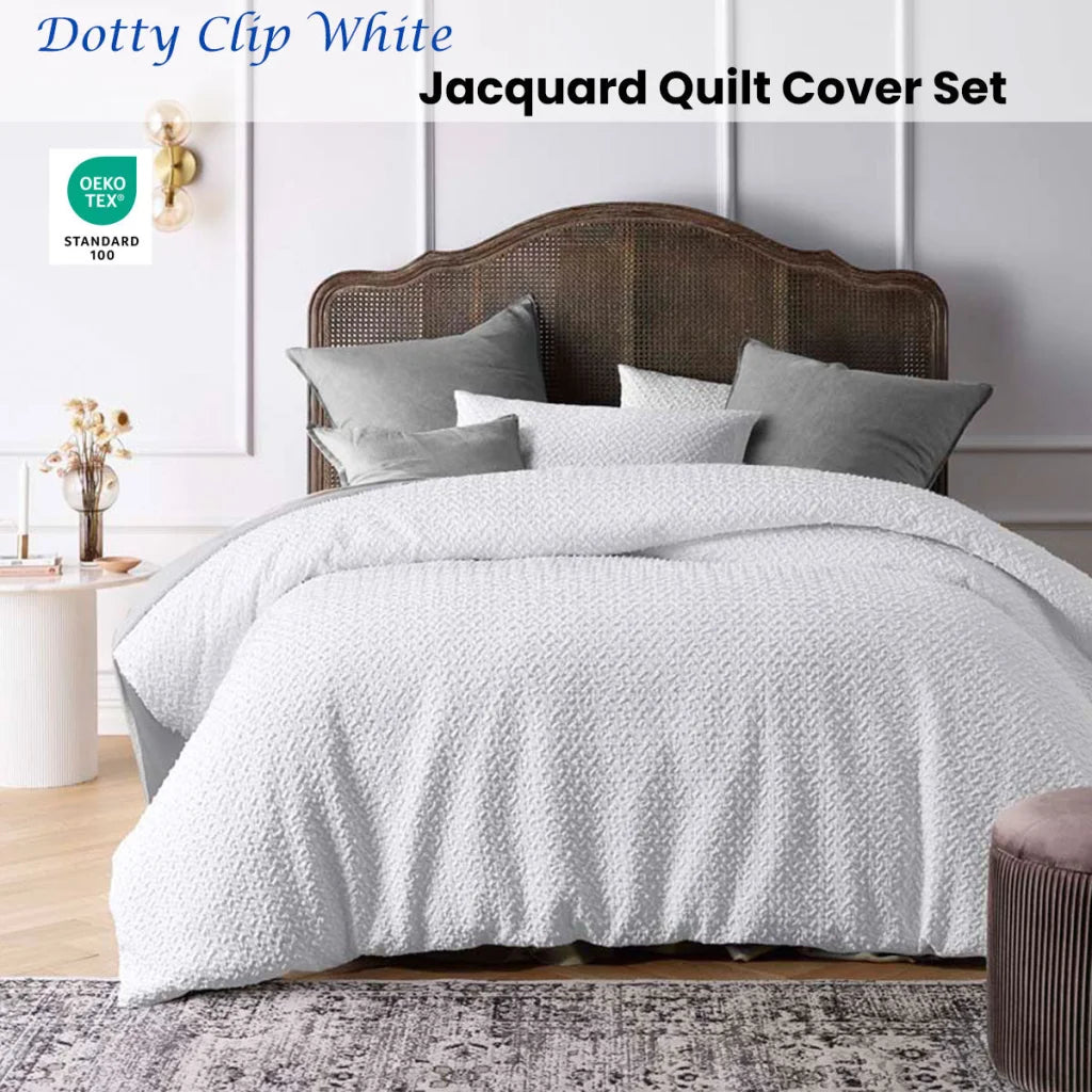 Accessorize Dotty Clip White Jacquard Quilt Cover Set