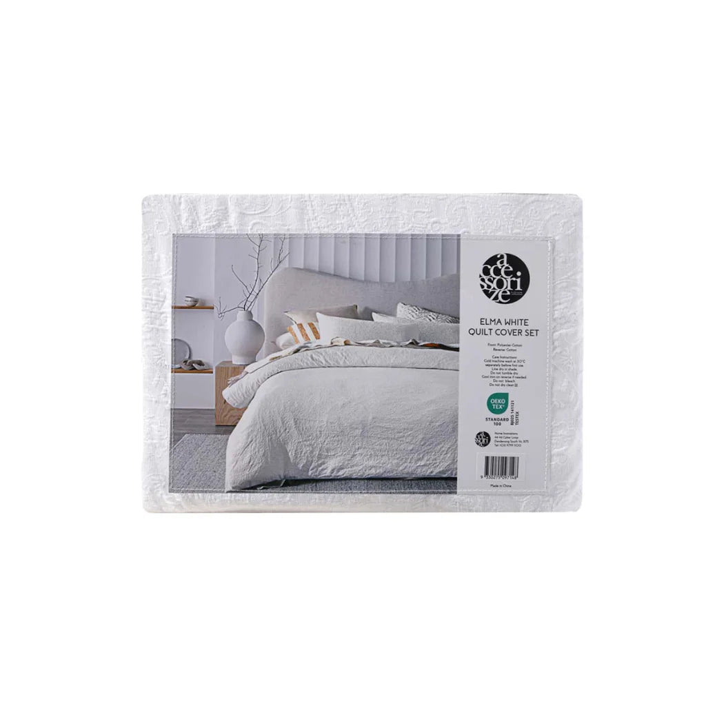 Accessorize Elma White Jacquard Quilt Cover Set - Queen