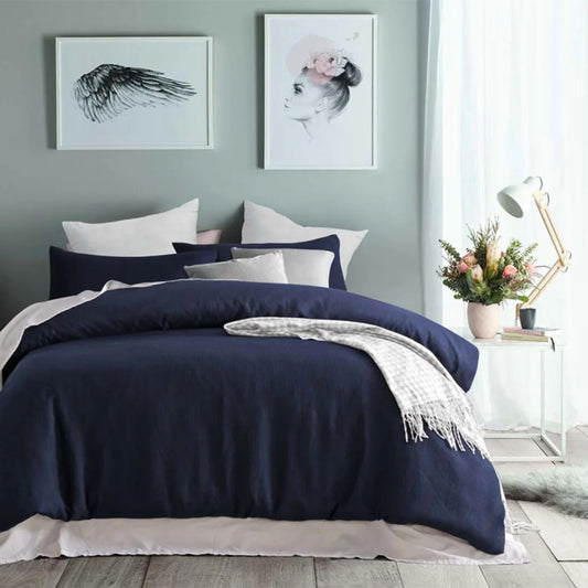 Accessorize Navy Waffle Polyester Quilt Cover Set - Queen