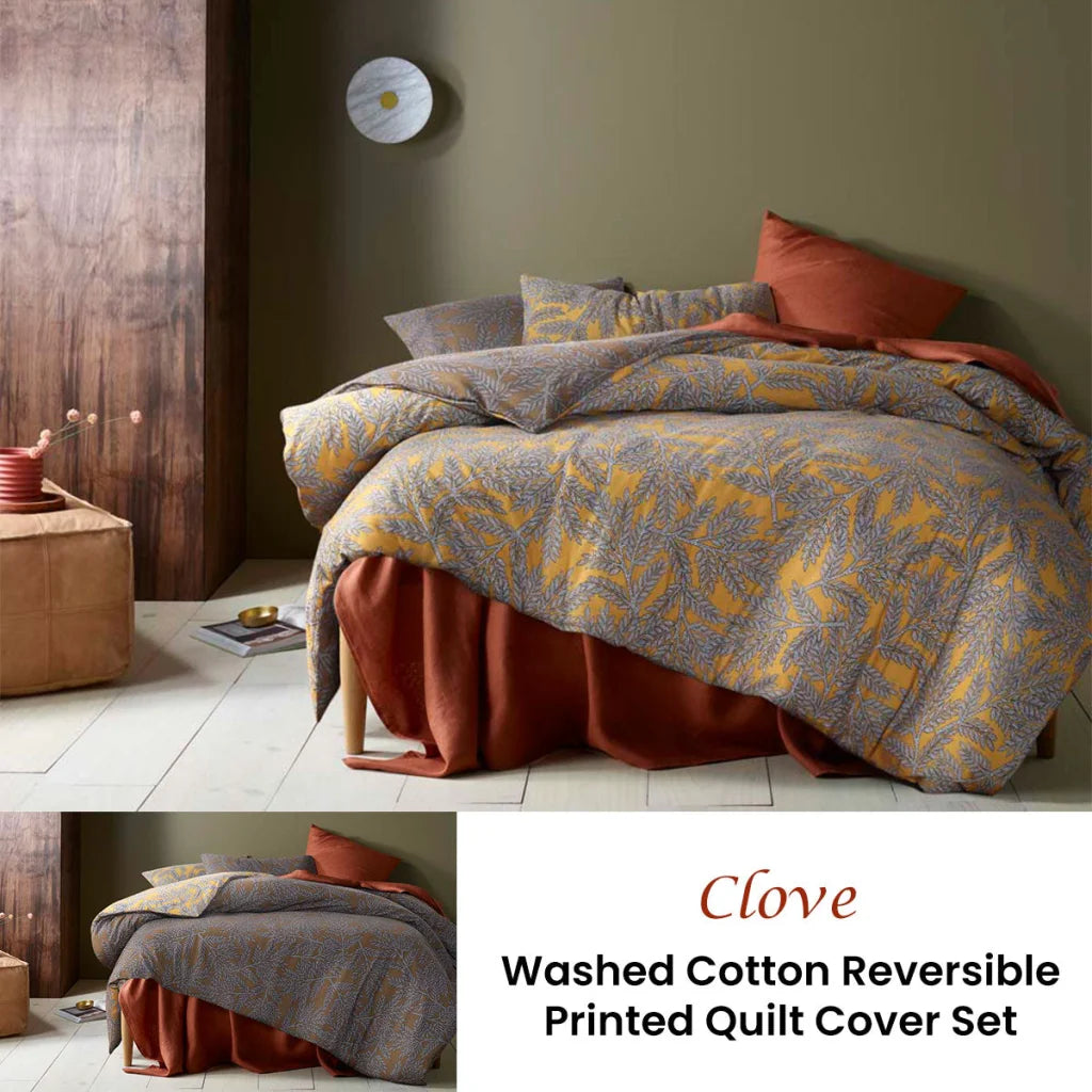 Accessorize Quilt Cover Set Clove Washed Cotton Printed
