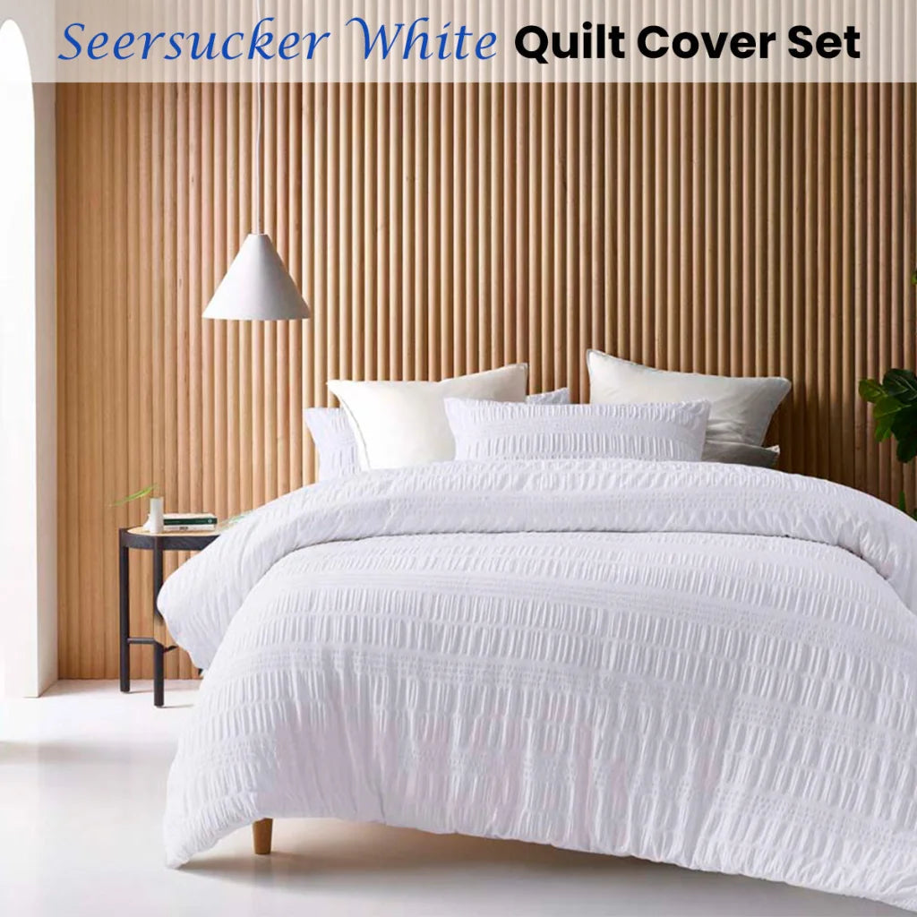 Accessorize Seersucker White Quilt Cover Set - Queen - Home