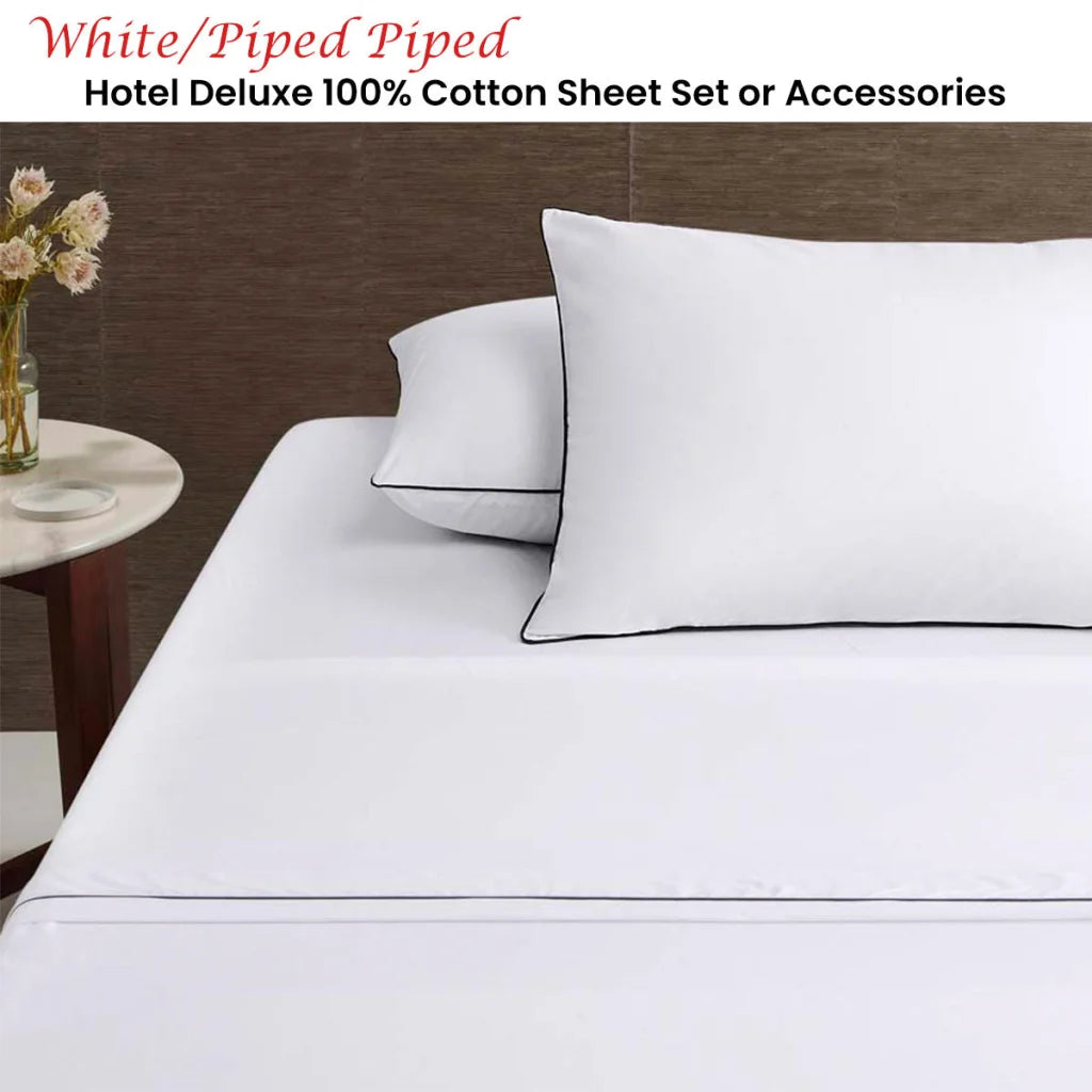 Accessorize Sheet Set Hotel Deluxe Cotton White/Black Piped