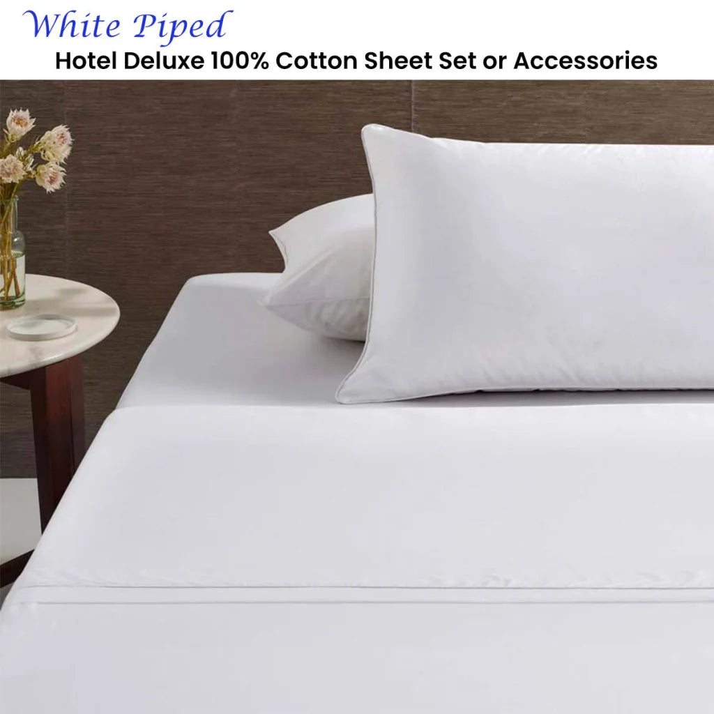 Accessorize Sheet Set Hotel Deluxe Cotton White Piped Super