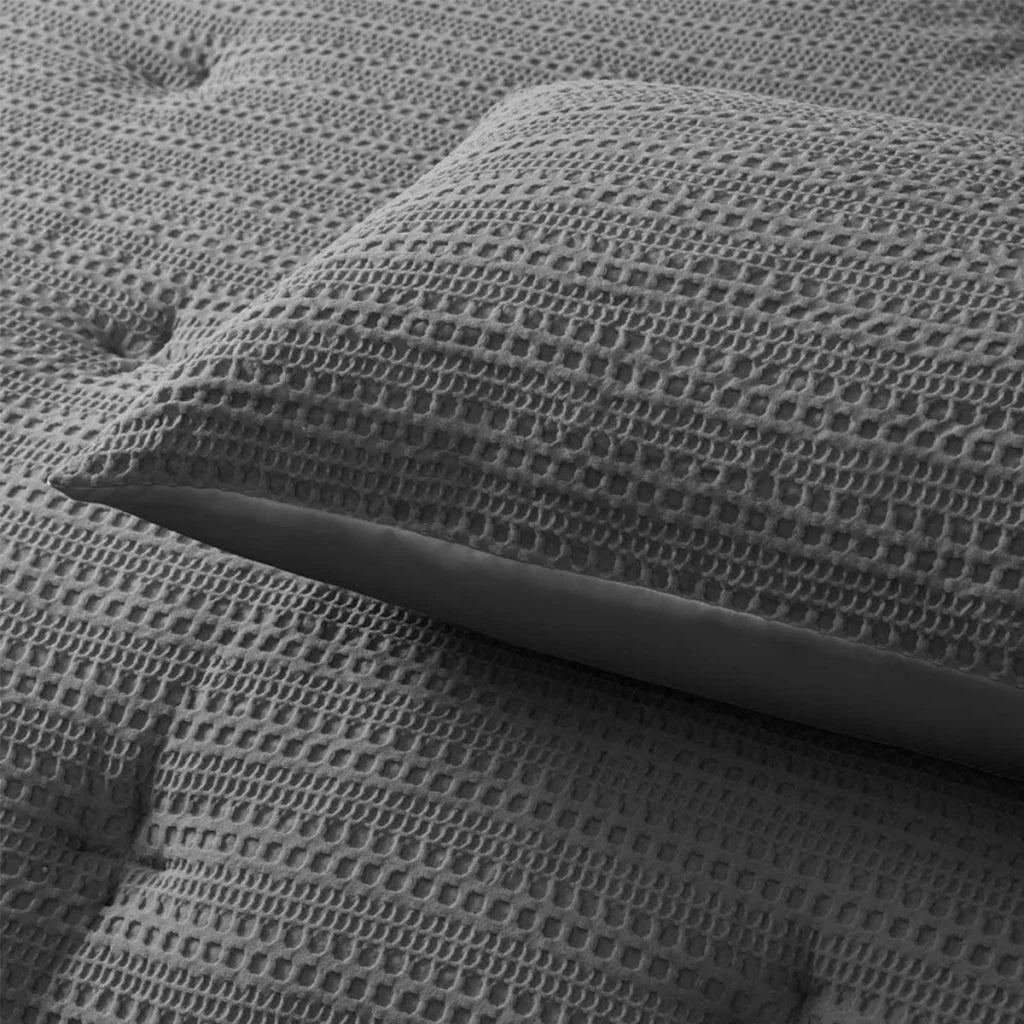 Accessorize Waffle Dark Grey 3-Piece Comforter Set - King