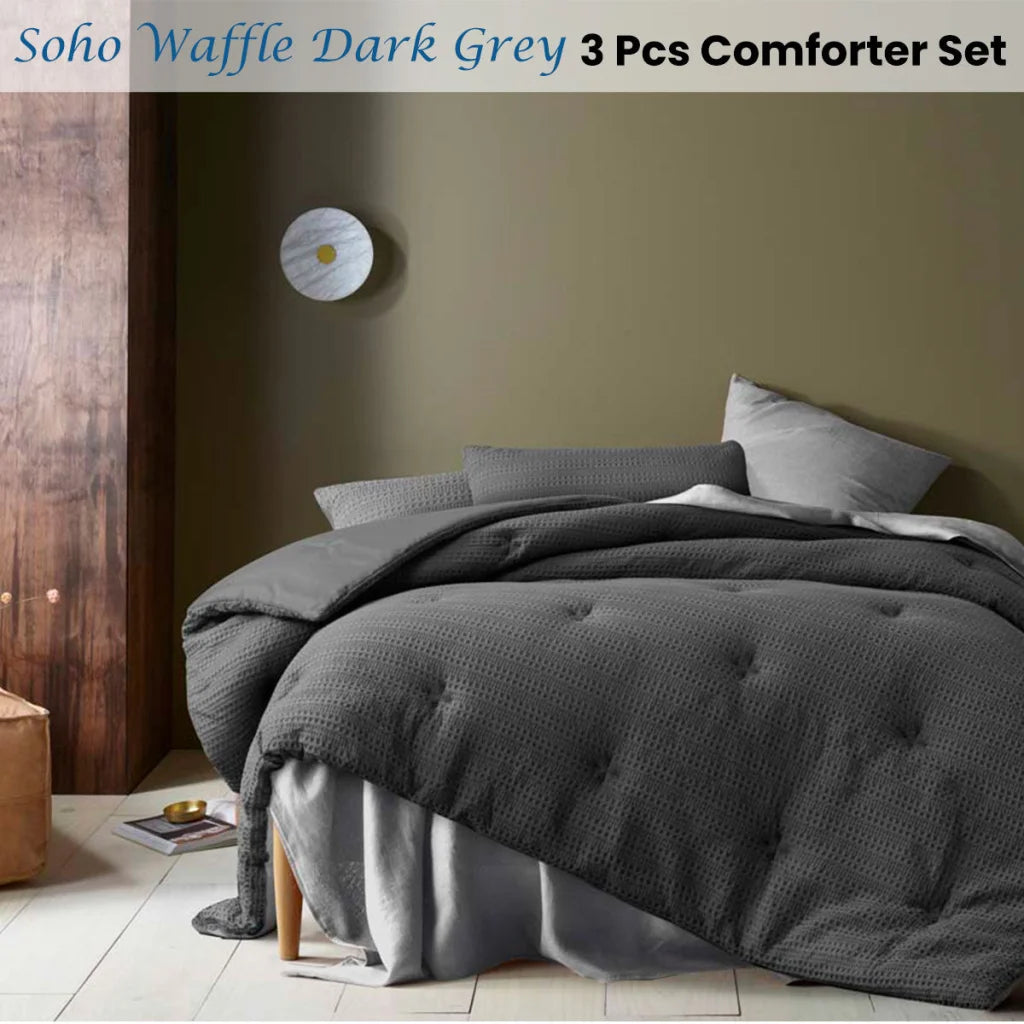 Accessorize Waffle Dark Grey 3-Piece Comforter Set - King