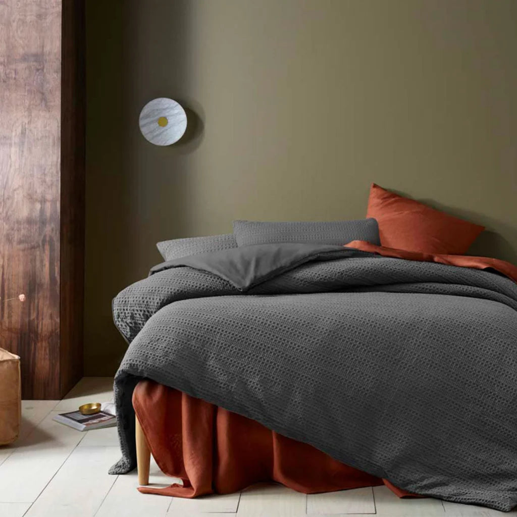 Accessorize Waffle Dark Grey Quilt Cover Set - Queen - Home