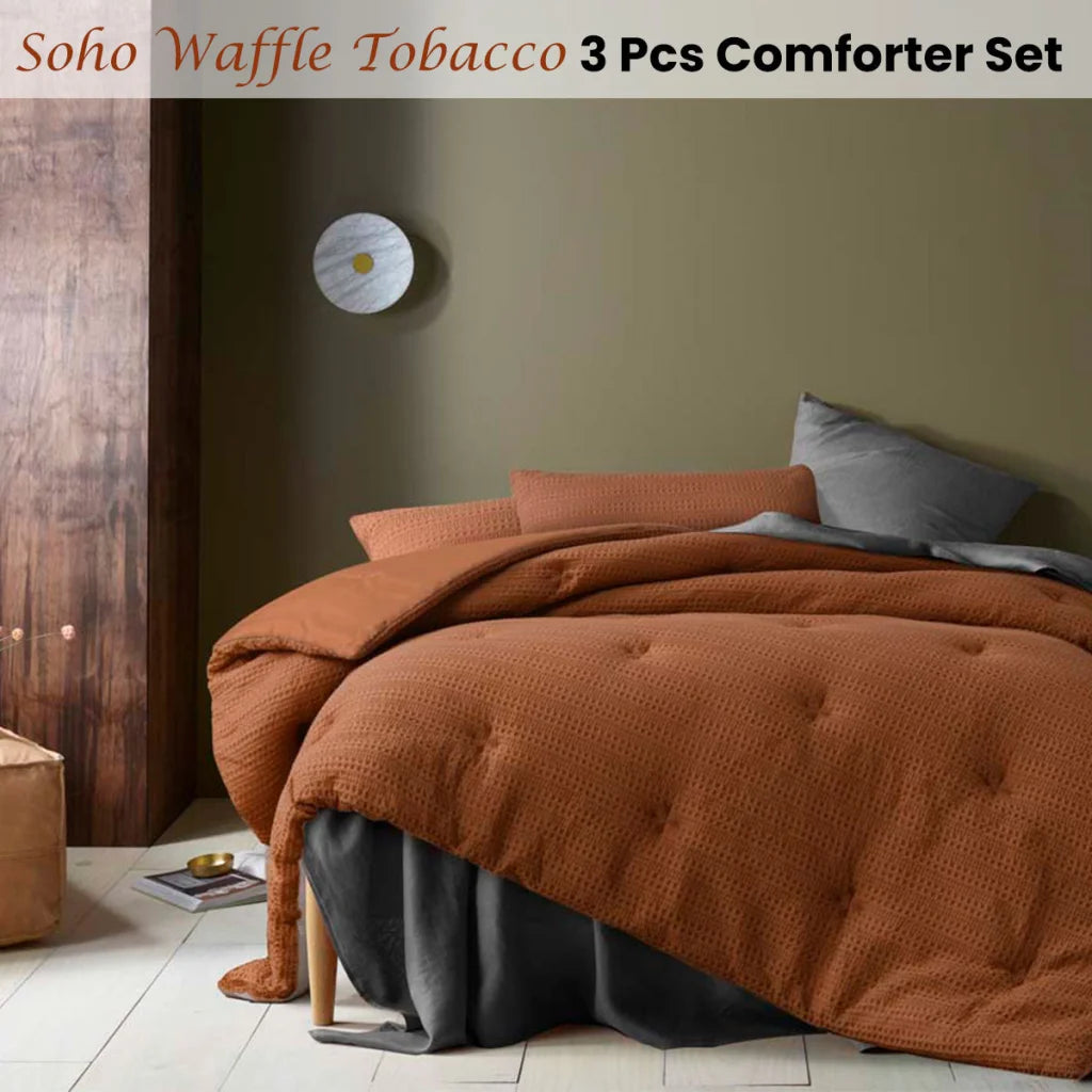 Accessorize Waffle Tobacco 3-Piece Comforter Set - Queen