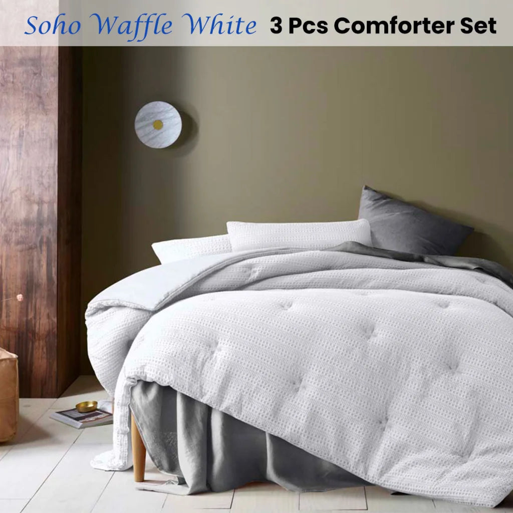 Accessorize Waffle White 3-Piece Comforter Set - Queen