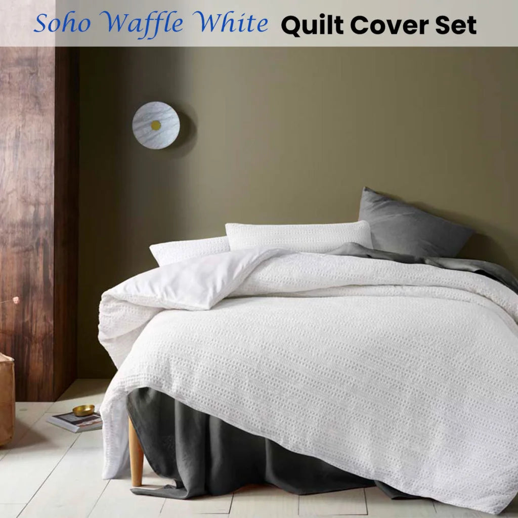 Accessorize Waffle White Quilt Cover Set - Queen - Home &