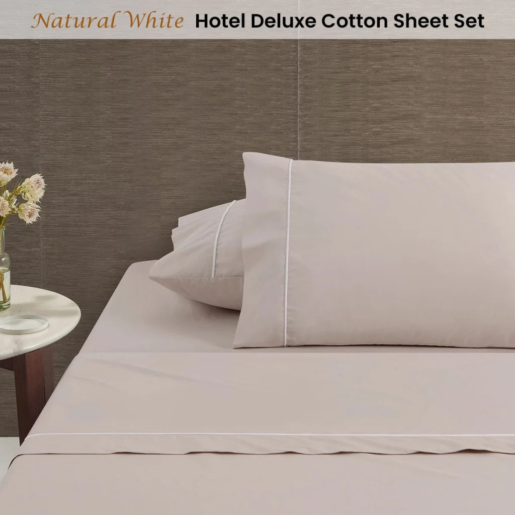 Accessorize White/Natural Piped Hotel Deluxe Cotton Sheet