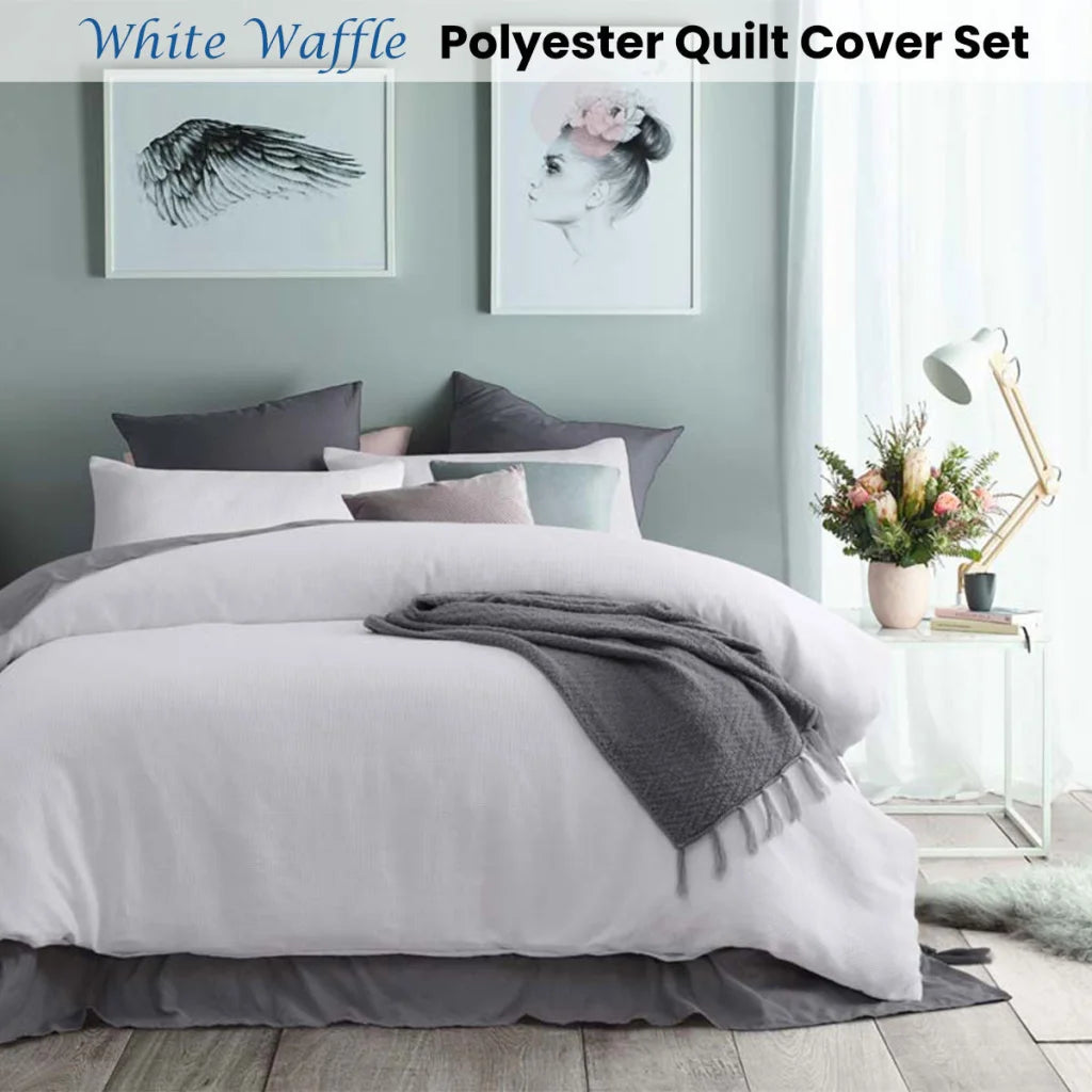 Accessorize White Waffle Polyester Quilt Cover Set - Double