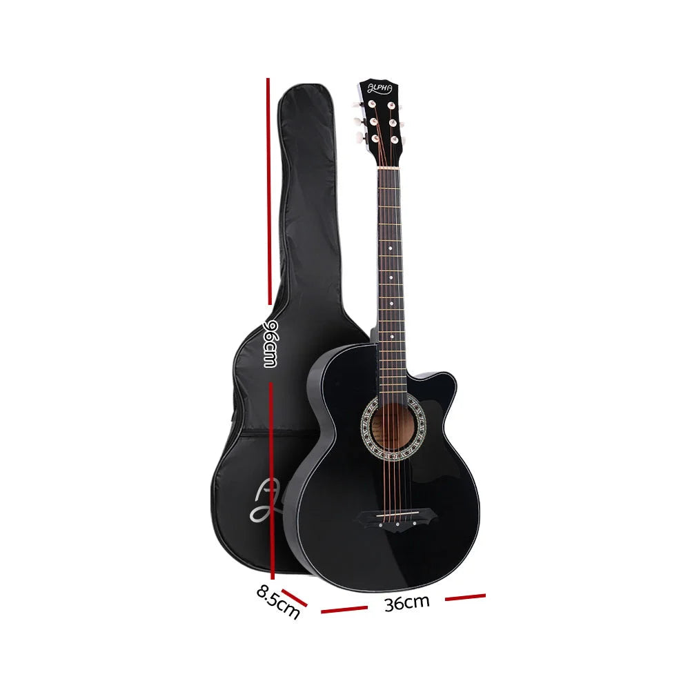 Acoustic Guitar ALPHA 38 Inch Wooden Black - Musical