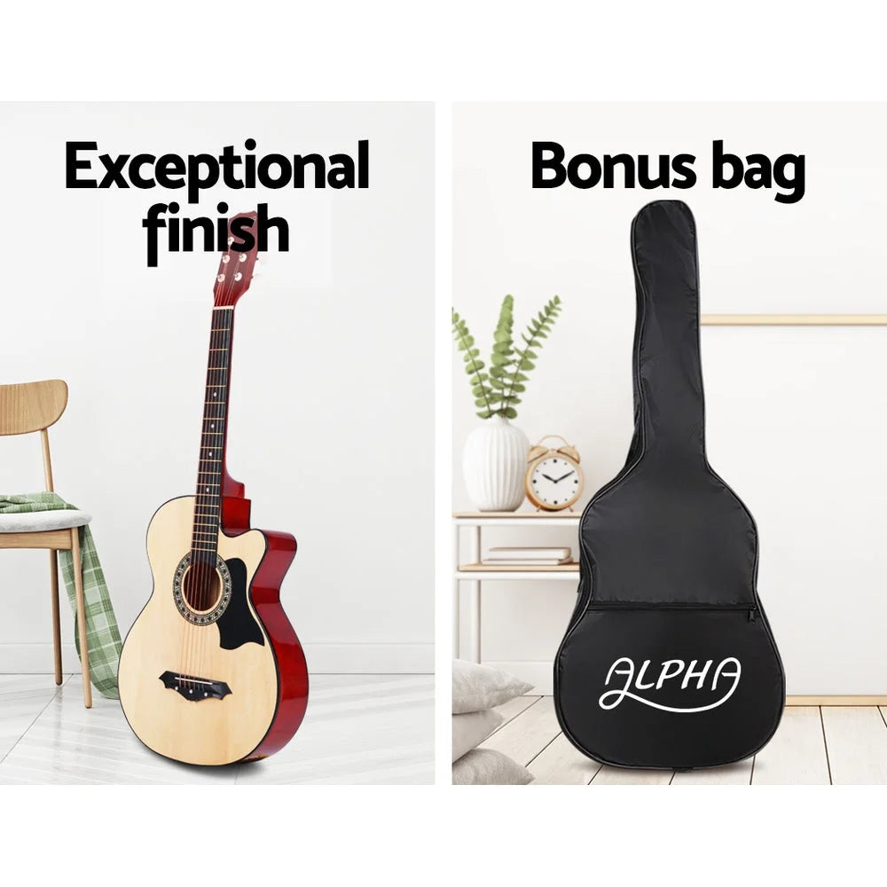 Acoustic Guitar ALPHA 38 Inch Wooden Natural Wood - Musical
