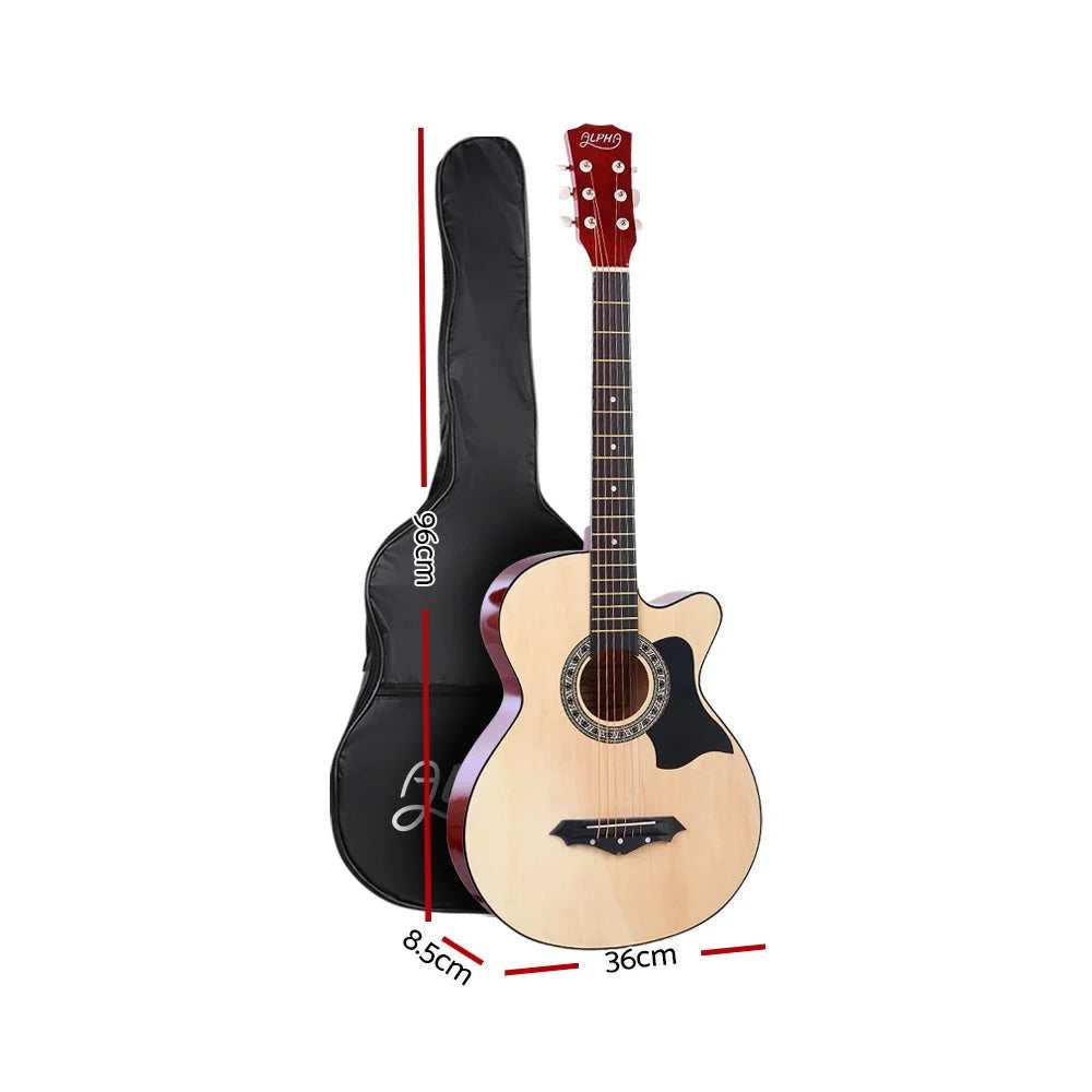 Acoustic Guitar ALPHA 38 Inch Wooden Natural Wood - Musical