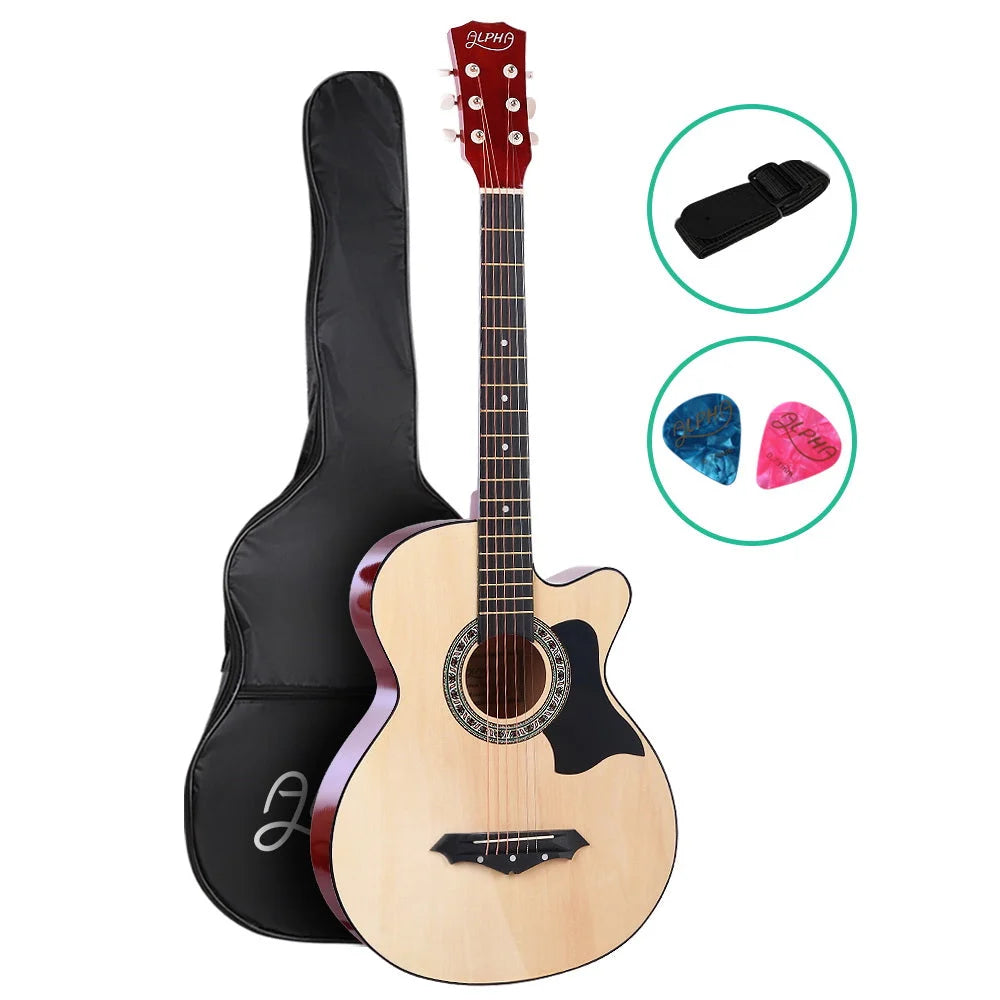 Acoustic Guitar ALPHA 38 Inch Wooden Natural Wood - Musical