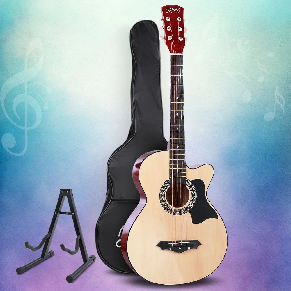 Acoustic Guitar ALPHA 38 Inch Wooden with Accessories set