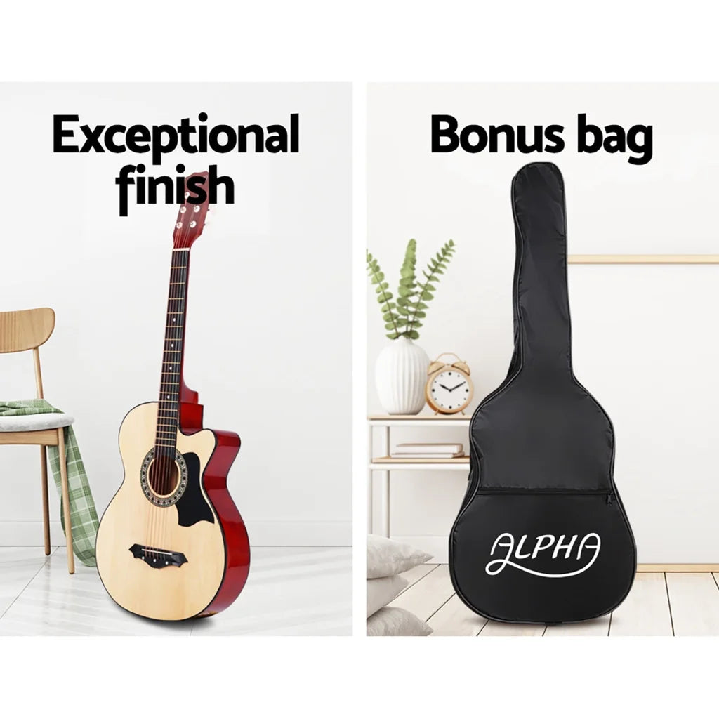 Acoustic Guitar ALPHA 38 Inch Wooden with Accessories set