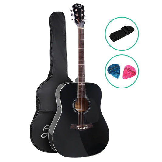 Acoustic Guitar ALPHA 41 Inch Wooden Black - Musical