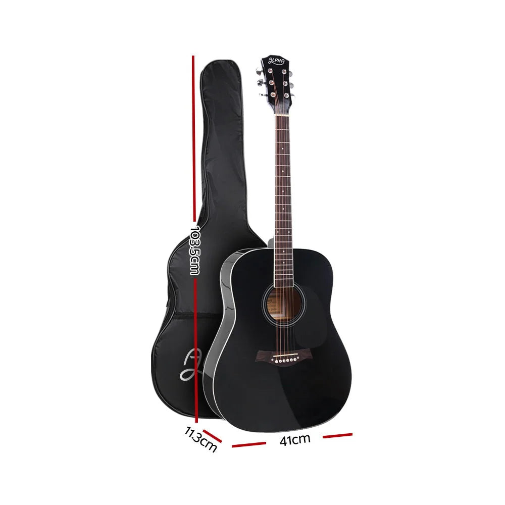 Acoustic Guitar ALPHA 41 Inch Wooden Black - Musical
