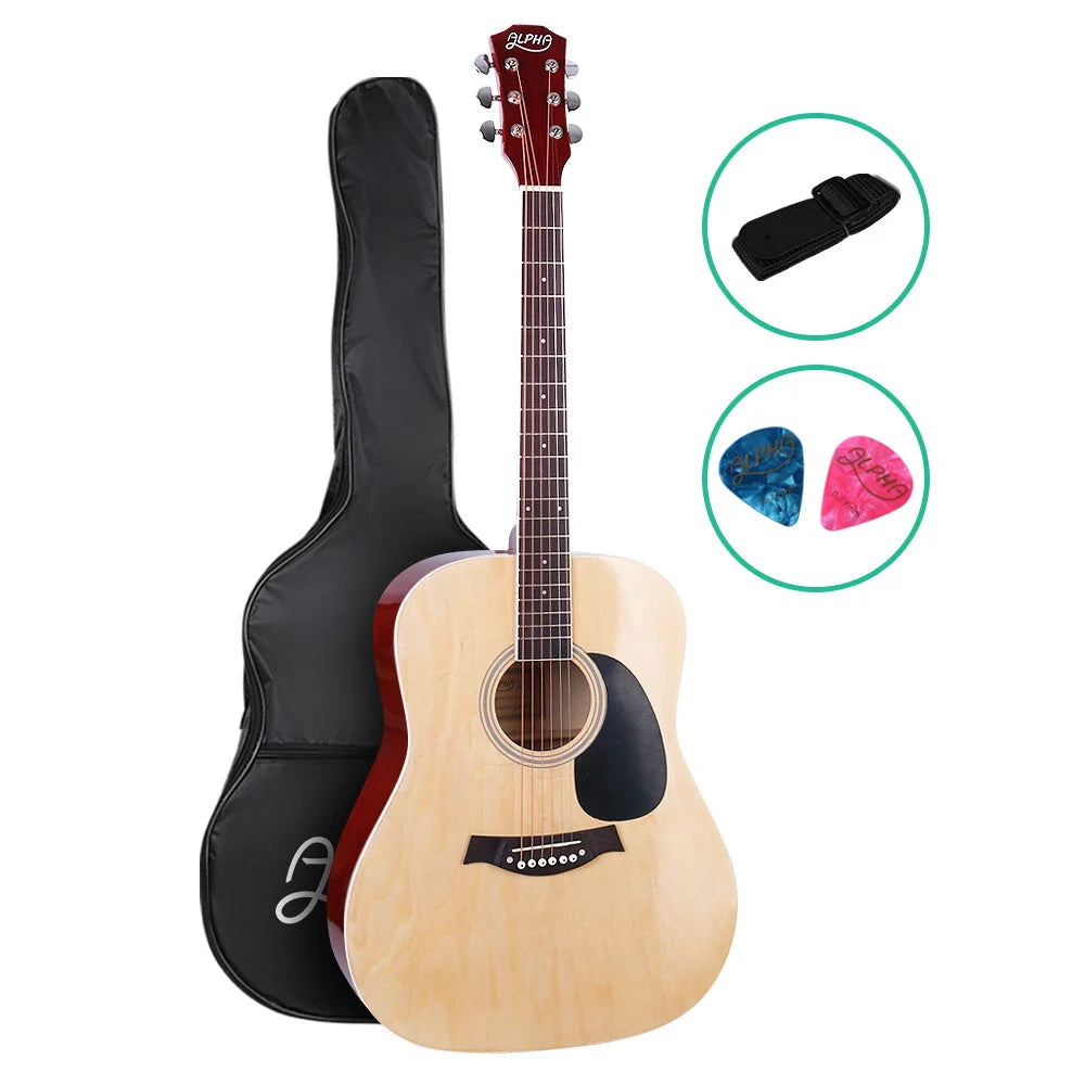 Acoustic Guitar ALPHA 41 Inch Wooden Natural Wood - Musical