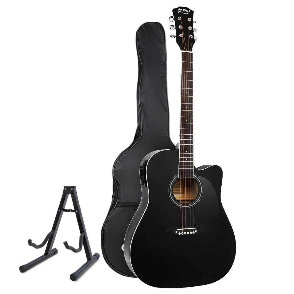 Acoustic Guitar Wooden Classical Full Size EQ Capo Black