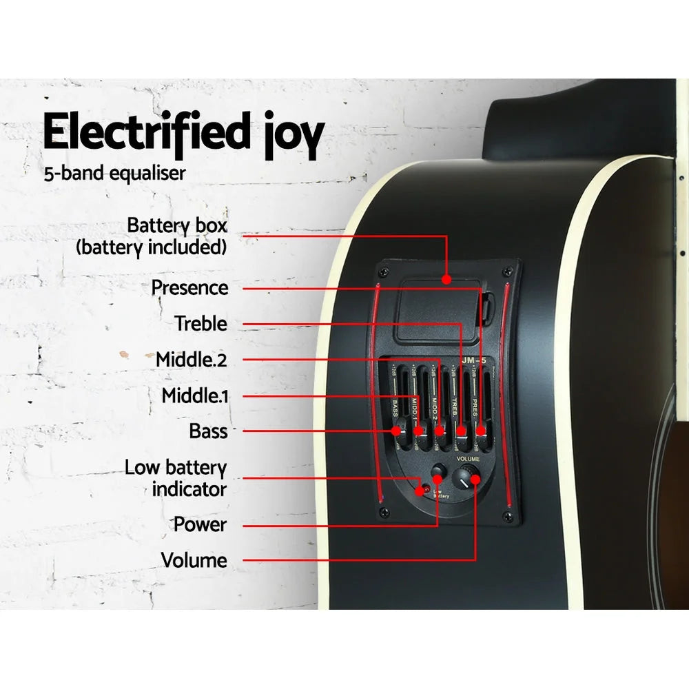 Acoustic Guitar Wooden Classical Full Size EQ Capo Black