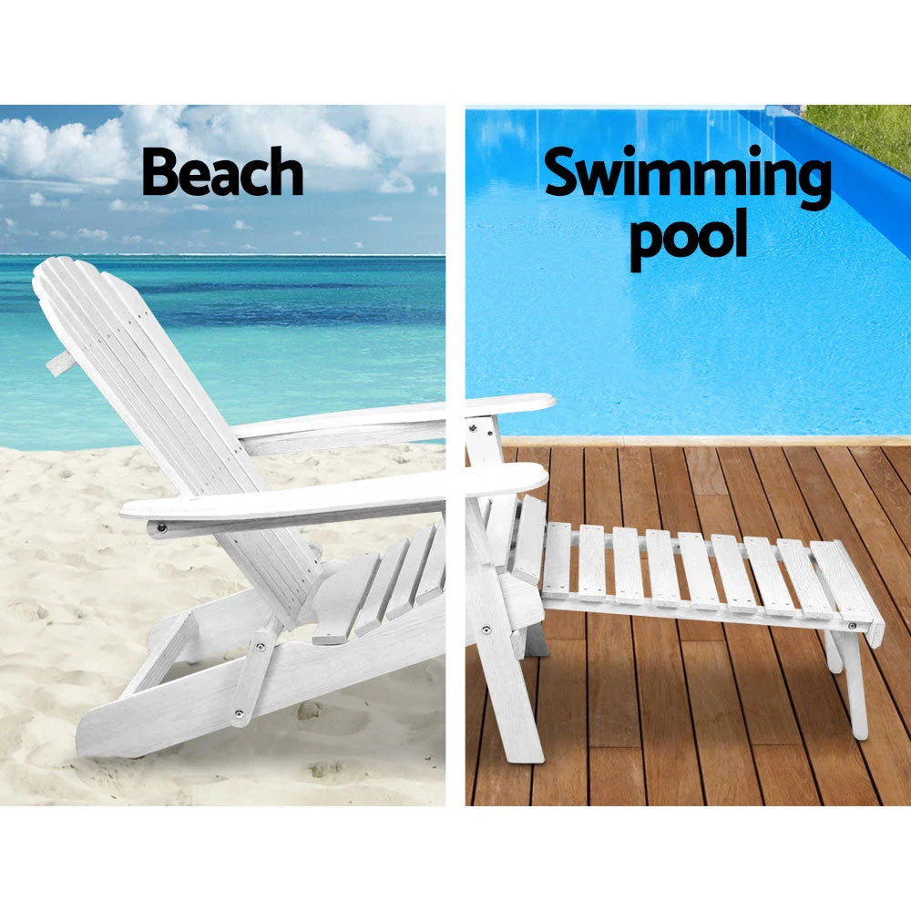 Adirondack Lounge Beach Chair Set 3-Piece - White - Outdoor