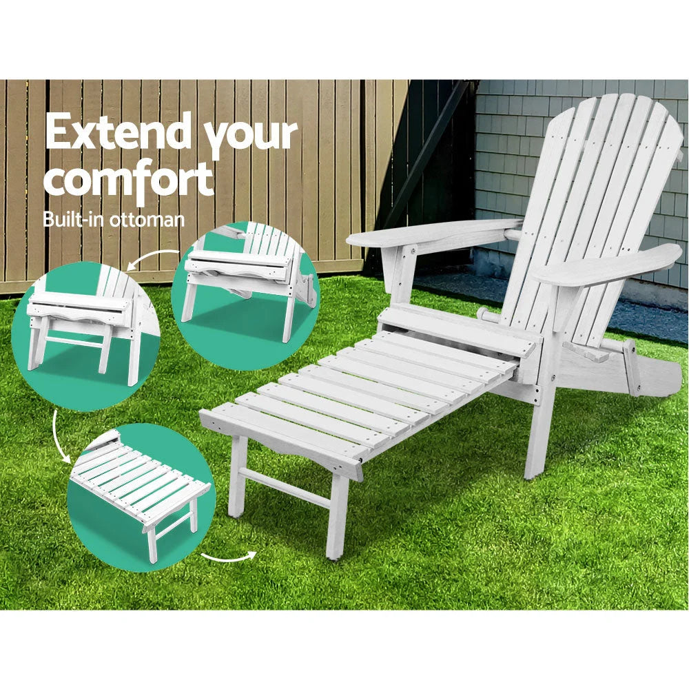 Adirondack Lounge Beach Chair Set 3-Piece - White - Outdoor