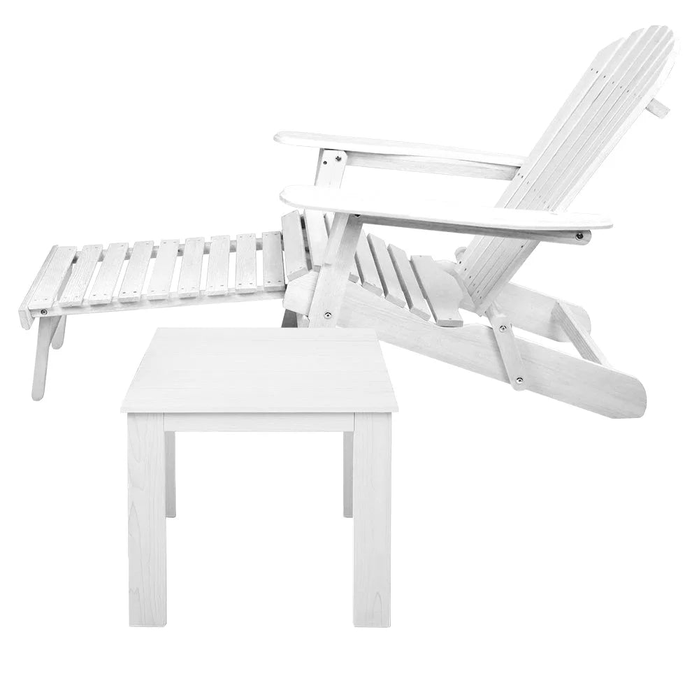 Adirondack Lounge Beach Chair Set 3-Piece - White - Outdoor