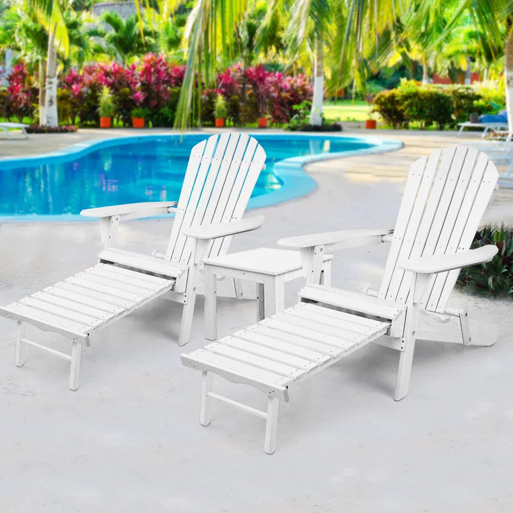 Adirondack Lounge Beach Chair Set 3-Piece - White - Outdoor