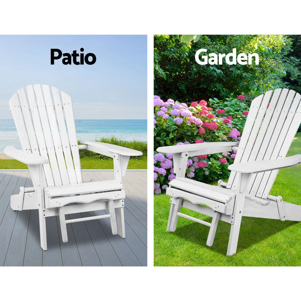 Adirondack Lounge Beach Chair Set 3-Piece - White - Outdoor
