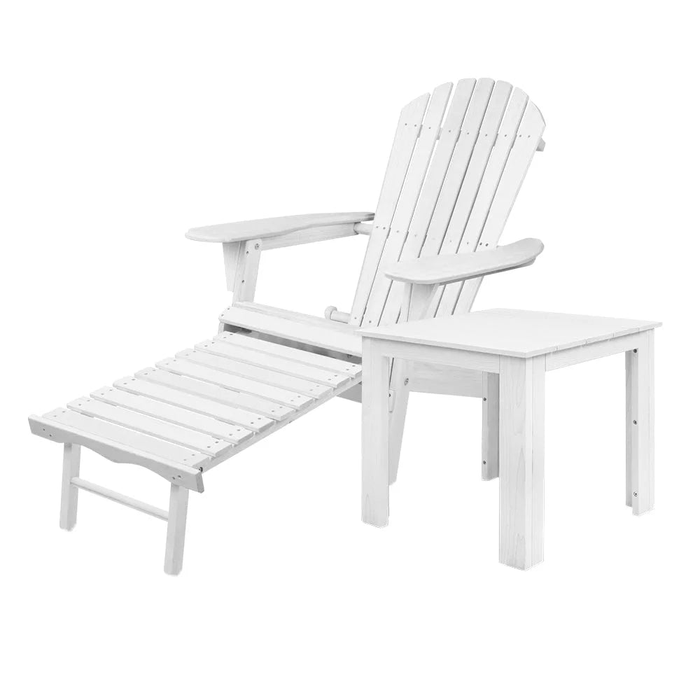 Adirondack Lounge Beach Chair Set 3-Piece - White - Outdoor