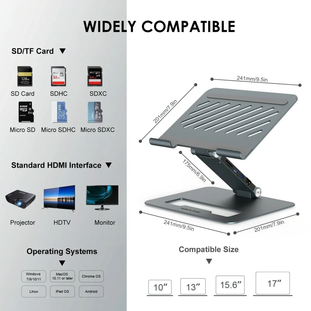Adjustable Aluminum Laptop Stand with Type-c Docking