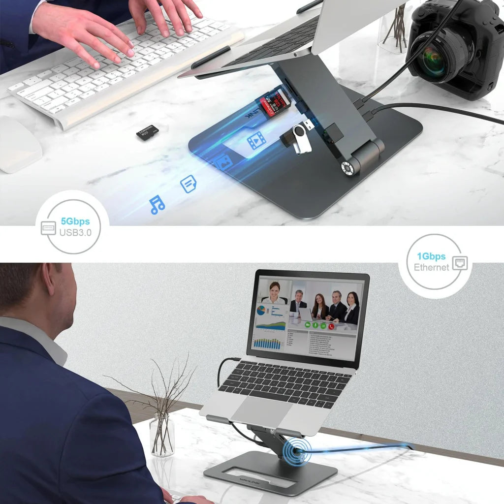 Adjustable Aluminum Laptop Stand with Type-c Docking
