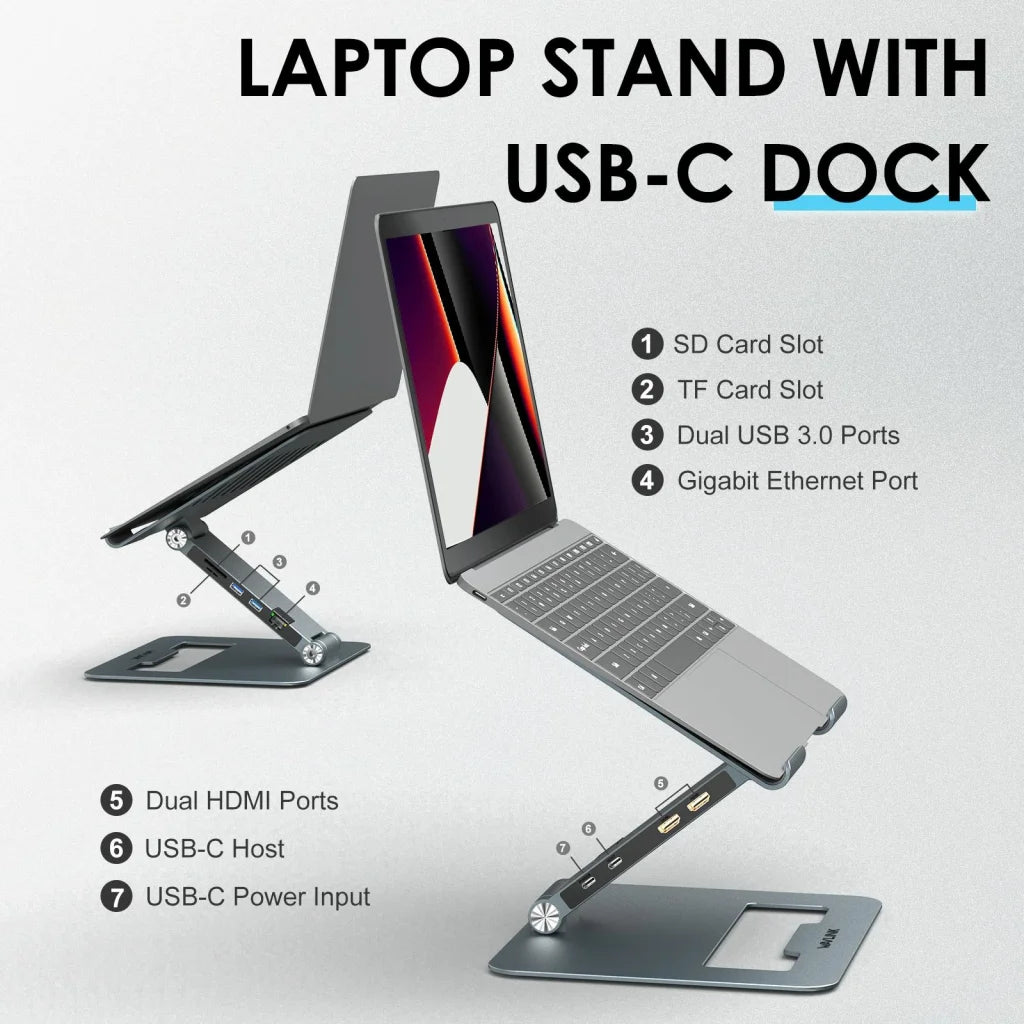 Adjustable Aluminum Laptop Stand with Type-c Docking