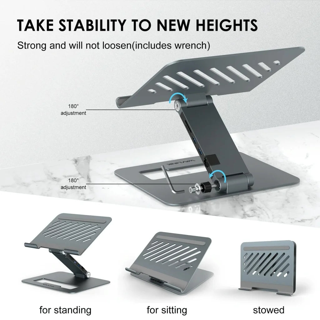 Adjustable Aluminum Laptop Stand with Type-c Docking