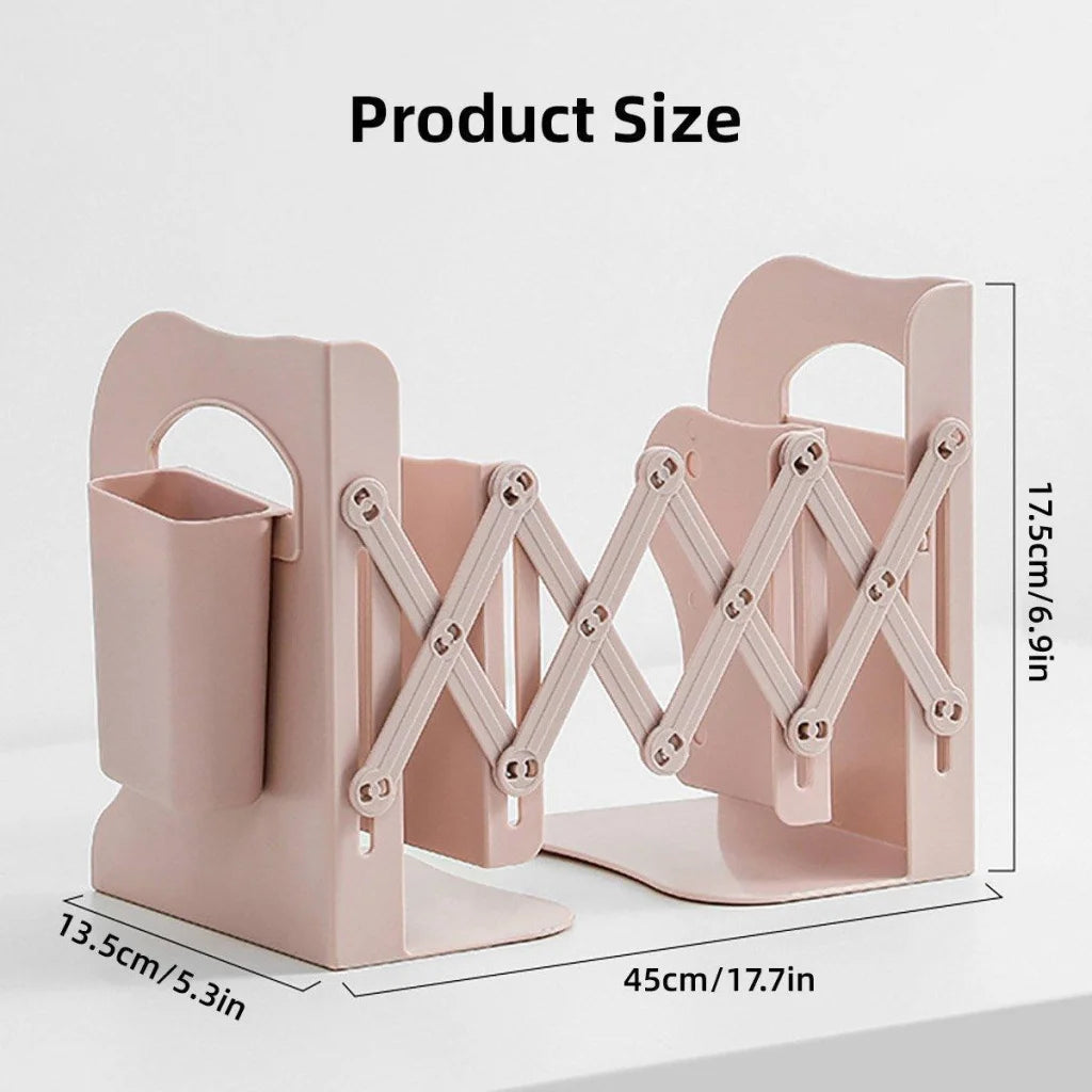 Adjustable Desktop Bookshelf Organizer With Pen Holder