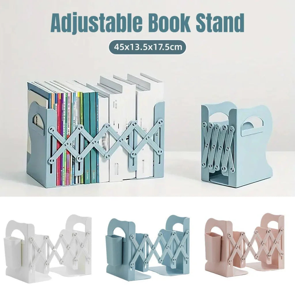 Adjustable Desktop Bookshelf Organizer With Pen Holder