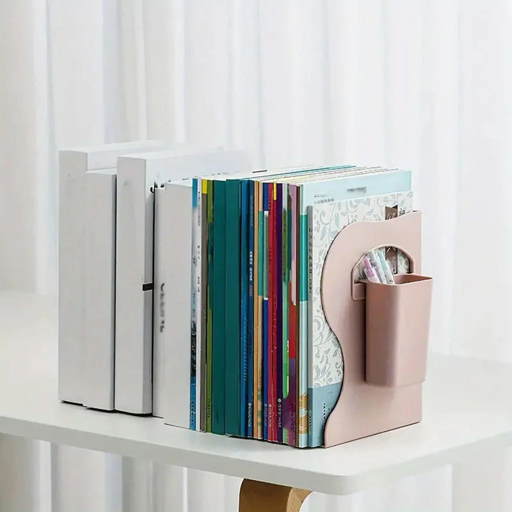 Adjustable Desktop Bookshelf Organizer With Pen Holder